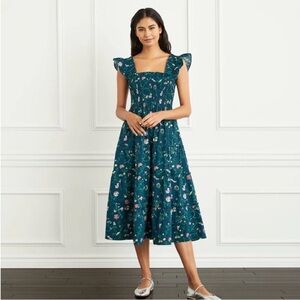 HILL HOUSE HOME sz S Ellie Nap Dress moody floral midi smocked pockets